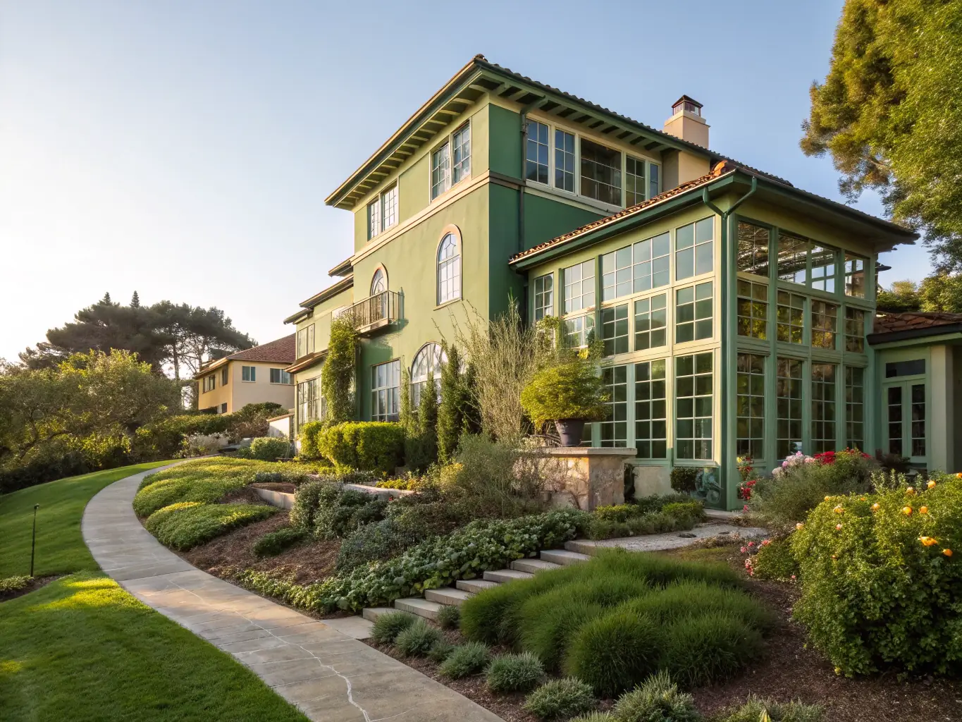 A modern apartment building in Riga, Latvia, bathed in the warm light of a late afternoon sun, symbolizing real estate investment opportunities for the Golden Visa program. The image should convey stability and prosperity.