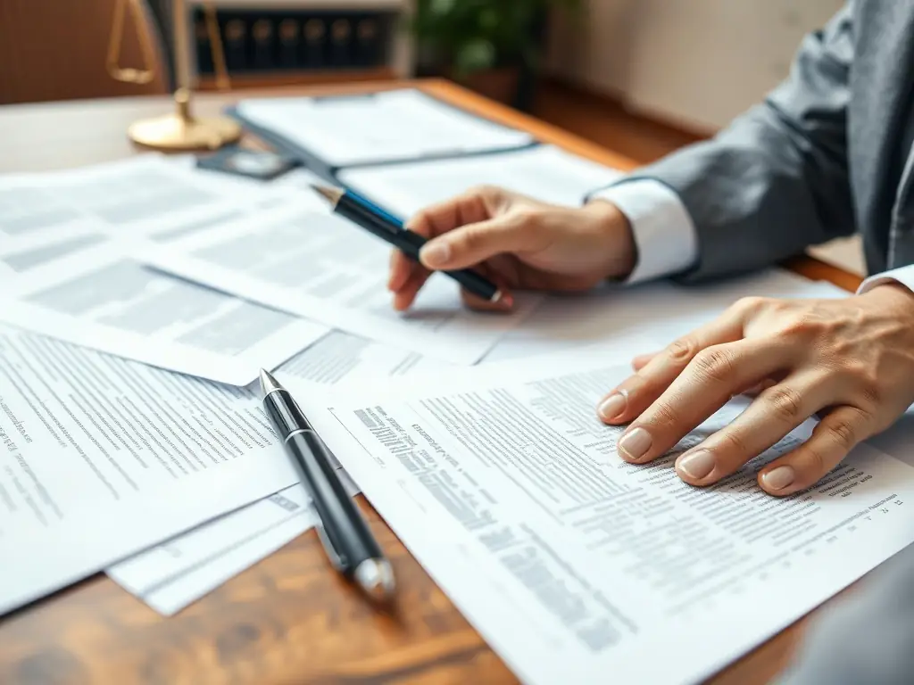 A close-up shot of official legal documents with the Latvian flag subtly in the background, representing the legal documentation required for the Latvia Golden Visa application. The image should convey professionalism and attention to detail.