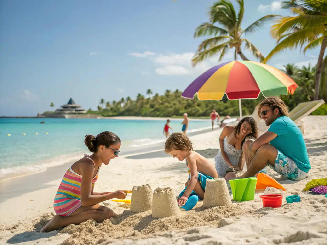 A serene image of a family enjoying a sunny day in Jurmala, Latvia, highlighting the high quality of life and family-friendly environment.