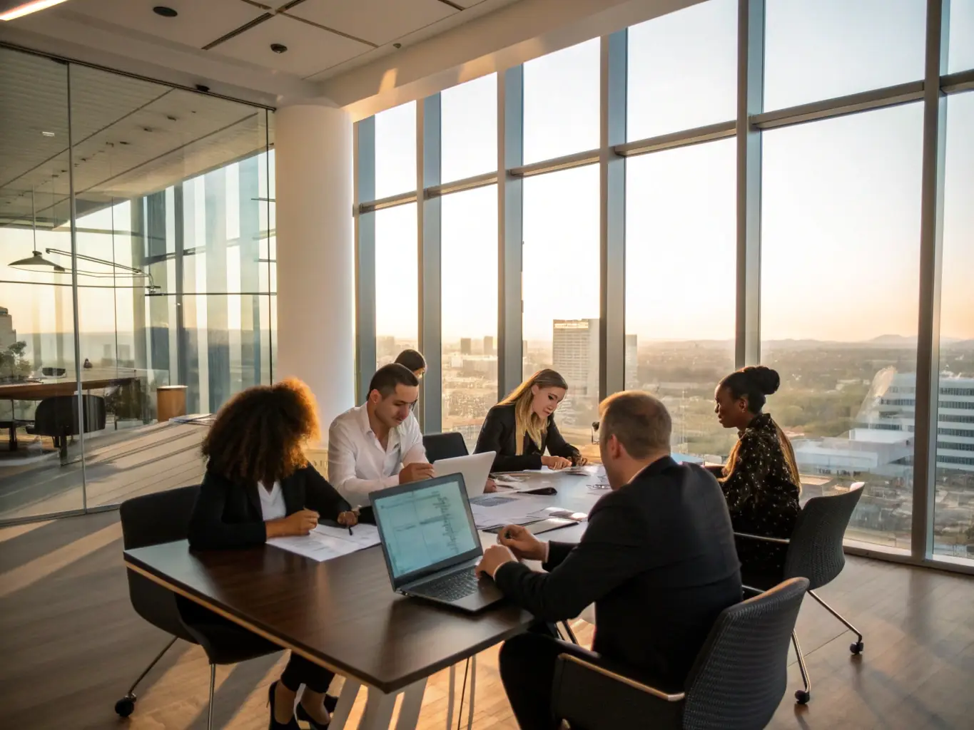 A dynamic image of a modern office space in Riga, Latvia, with people collaborating, representing the business and investment opportunities available.